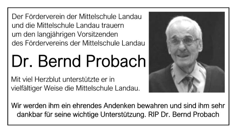 Wir trauern um Dr. Bernd Probach